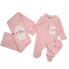Nazareno Gabrielli Set Nascita Cotone Tre Pezzi Tutina Cappellino Copertina