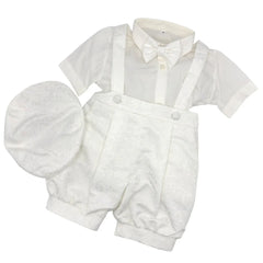 Nazareno Completo Elegante Battesimale Quattro Pezzi Salopette Camicia Papillon Coppola