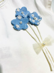 T-Shirt Piccola Lù con Dettagli Fiori in Tessuto