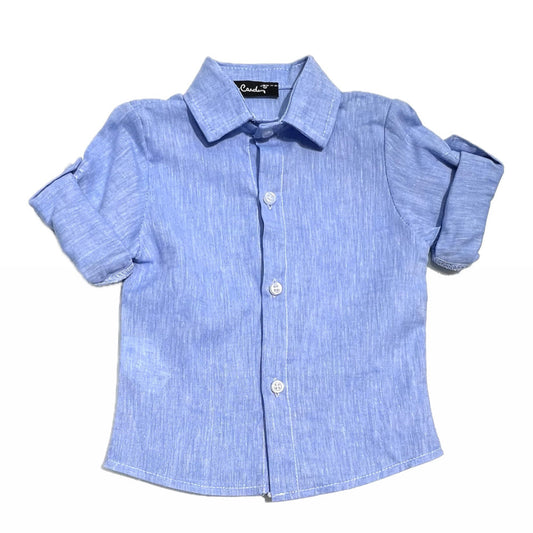 Pierre Cardin Camicia in Lino per Neonato Collo Italiano