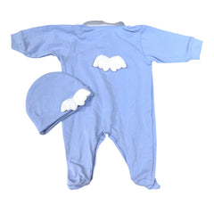 Tutina e Cappello in Cotone Bielastico Angel Con Ali Da Corredino Con Colletto In Piquet