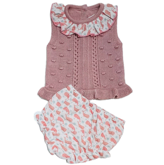 Completo Neonata Giro Manica in Filo con Coulotte