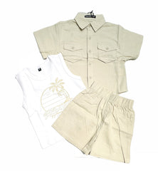Completo Tre Pezzi Neonato in Cotone camicia canotta short