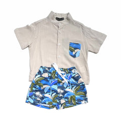 Coordinato Neonato Camicia in Cotone e Costume Mare