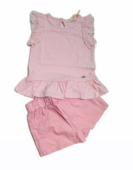 Completo Neonata in Cotone Canotta con Voilant in Pizzo San Gallo e Short