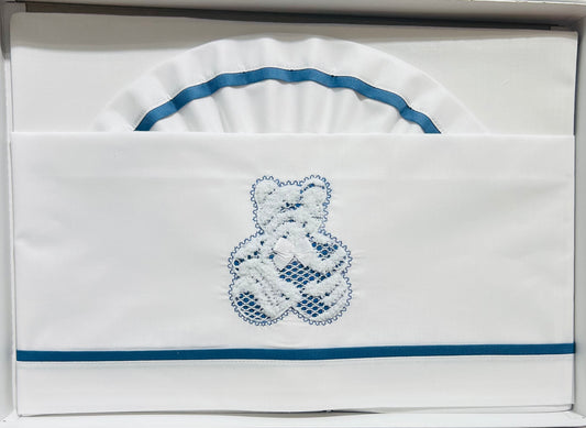 Pappa e Latte Coordinato Lenzuola Orso in Pizzo in Puro Cotone Carrozzina misura 90x120