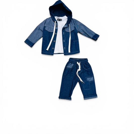 Completo Tre Pezzi Neonato e Bambino in Denim