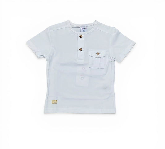 Ativo T-shirt Serafino Dettaglio Taschino con Bottoncino Neonato