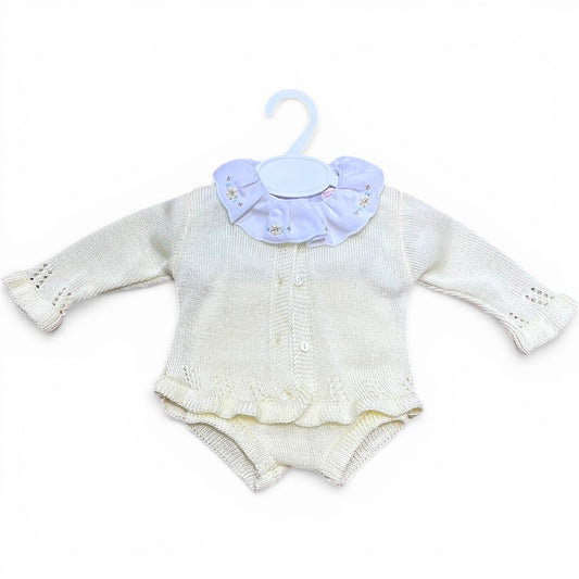 Completo NascitaTre Pezzi In Filo Camicia Golfino Coulotte