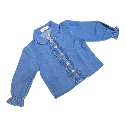 Miss Bellina Camicia Jeans Leggera Con Rouches e Bottoncini in Legno