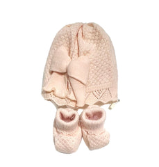 Pappa e Latte Cappello con Fiocco e Scarpine in Lana