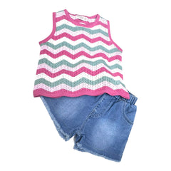 Completo Canotta in Filo e Short in Denim Neonata