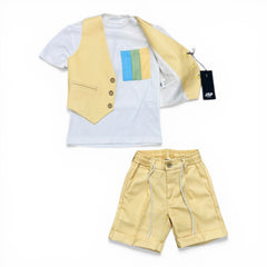 Jasper Completo Tre Pezzi T-shirt Gilet Bermuda Da Bambino