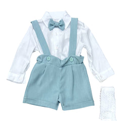 Roy Completo Verde Salvia Camicia Short Con Bretella e Papillon