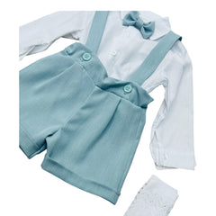 Roy Completo Verde Salvia Camicia Short Con Bretella e Papillon