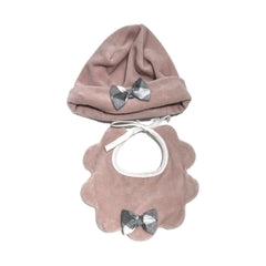 La Margherita Cappellino e Bavetta Completo Due Pezzi in Ciniglia Neonata