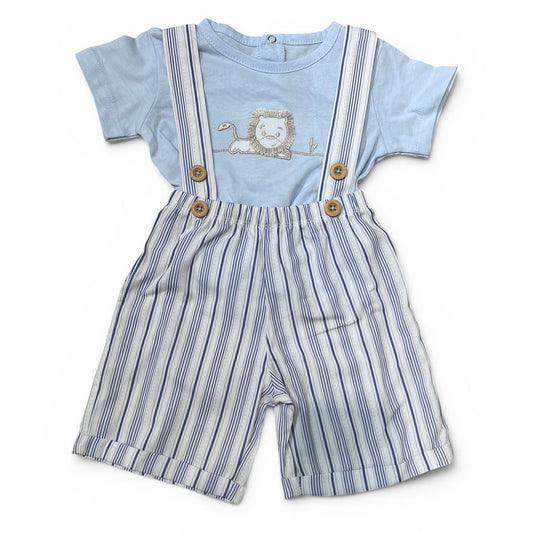 Nazareno Completo T-Shirt con Bermuda con Bretelle Maschietto Ricamo 100% Cotone