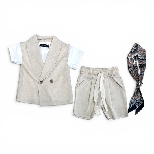 Montecarlo Completo m. Lino Giacca Smanicata T-Shirt Bermuda Neonato e Bambino