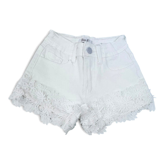 Yoyo Short Jeans Elasticizzato con Pizzo Da Bambina