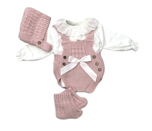 Pagliaccetto in Lana Smacchinato con Camicia+Cappello+Babucce Neonato/a
