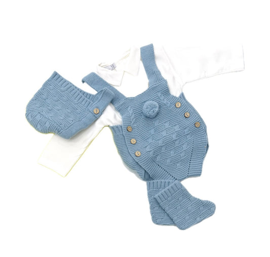 Pagliaccetto in Lana Smacchinato con Camicia+Cappello+Babucce Neonato/a