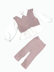 Completo Lana Tre Pezzi Neonata Gilet Camicia Pantalone