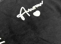 Pullover Lana Rasata con Maniche a Sbuffo Con Ricamo Amour Da Bambina