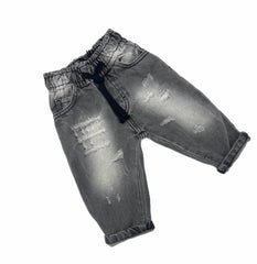 Rebel Jeans Nero Sfumato con Elastico in Vita da Bambino