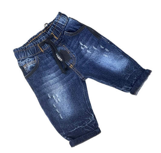 Rebel Jeans Denim con Elastico in Vita Pennellato Nero da Neonato