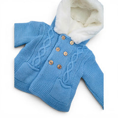 Cappottino in Lana Con Cappuccio Interno Pelliccia