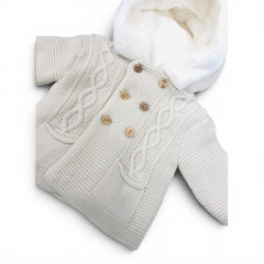 Cappottino in Lana Con Cappuccio Interno Pelliccia
