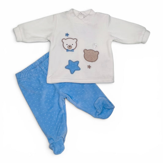 Ellepi Tutina Due Pezzi Ciniglia Teddy Bear Da Neonato