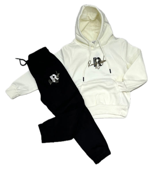 Completo Tuta Ragazzo Felpata Con Cappuccio e Stampa sul Retro