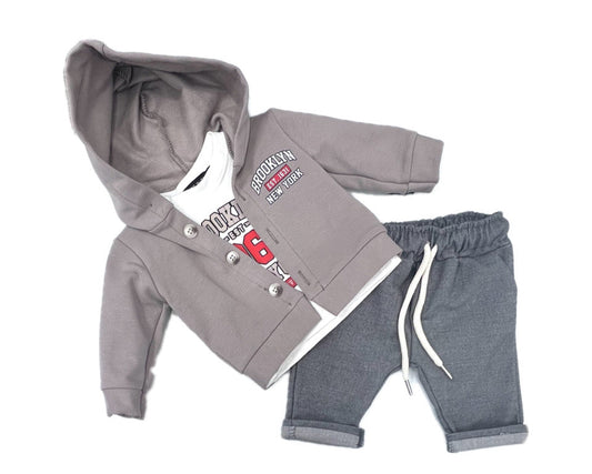 Completo Tre Pezzi New York Da Neonato Invernale Felpa Maglia Pantalaccio