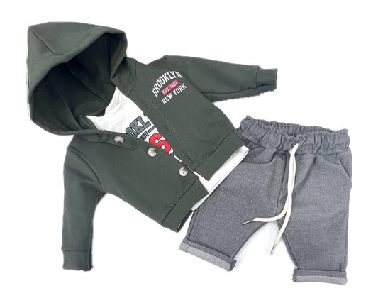 Completo Tre Pezzi New York Da Neonato Invernale Felpa Maglia Pantalaccio