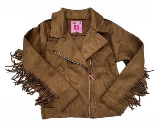 Giubbino Biker in Camoscio con Frange Invernale Da Bambina