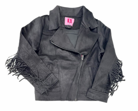 Giubbino Biker in Camoscio con Frange Invernale Da Bambina