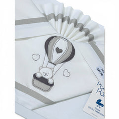 Palla Pallina Set Tre Pezzi Di Lenzuola Ricamate Per Carrozzina 100% Cotone misura 90x120