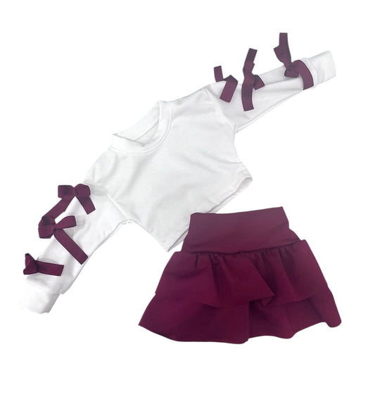 Completo Felpa con Fiocchi e Gonna con Balze Da Neonata Invernale