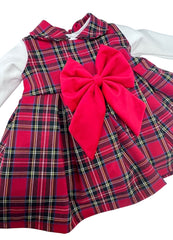 Abitino Natalizio in Tartan Con fiocco in Velluto e Maglia Da Neonata