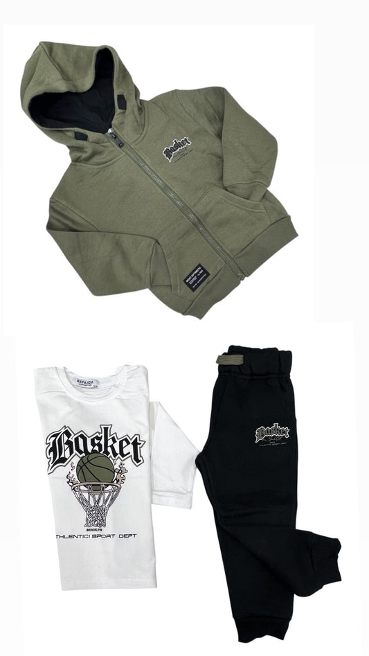 Basket Completo Tuta Felpata Tre Pezzi Da Bambino