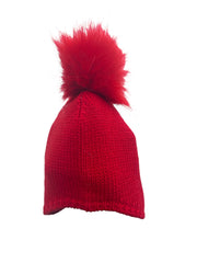 Cappellino Rosso Peruviano in lana Mordida con Pom Pon in Pelliccia Da Neonati