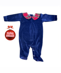 Pappa e Latte Tutina in Ciniglia Con Collo Tartan Natalizio Personalizzabile Da Neonati