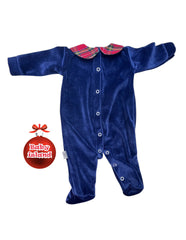 Pappa e Latte Tutina in Ciniglia Con Collo Tartan Natalizio Personalizzabile Da Neonati