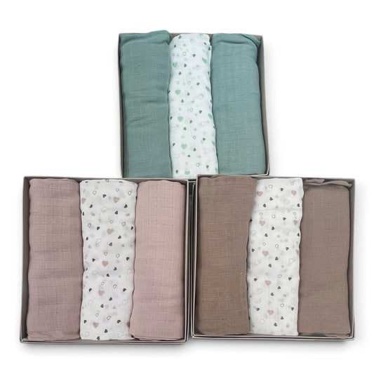 Mussola Set Tre Pezzi 100% Cotone misura 75x80