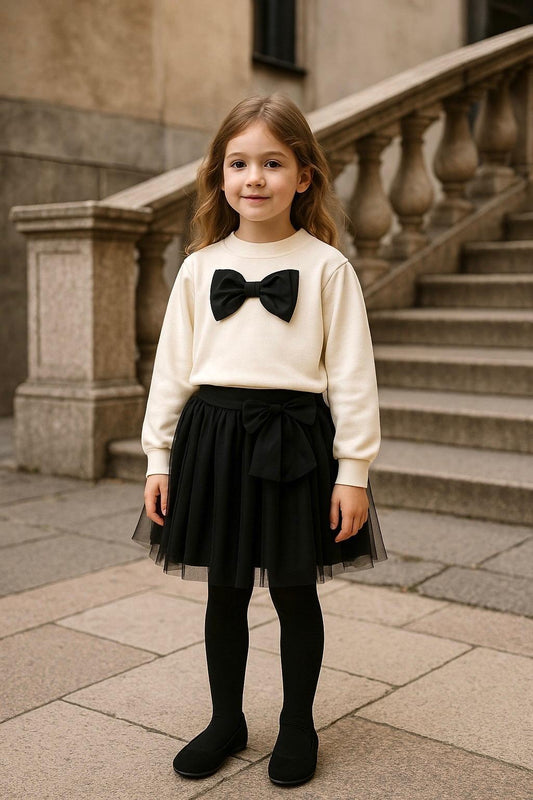 Melany Rose Completo Maglia Lana Fiocco e Gonna Tulle