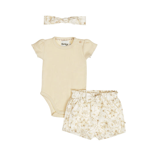 Dirkje Completo Neonata tre Pezzi Body-Short e Fascia