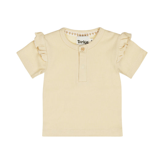 Dirkje T-Shirt Serafino a Costine con Volant sulla Spalla