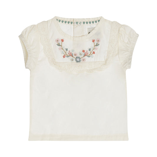 Dirkje Neonata Blouse con Ricami in Pizzo e Dettaglio fiori Cuciti