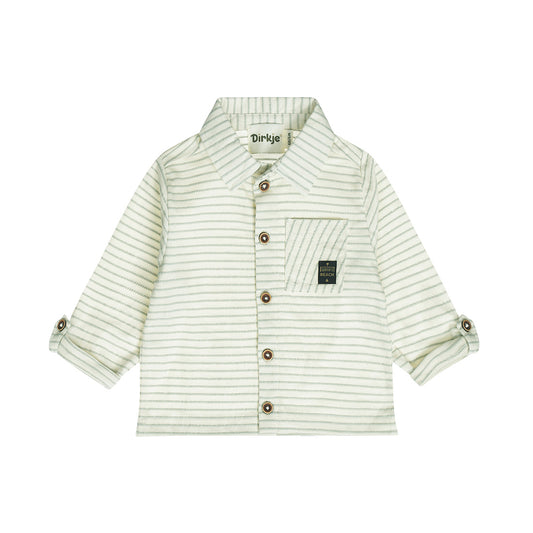 Dirkje Camicia Neonato a Righe con Dettagli bottoncino in Legno
